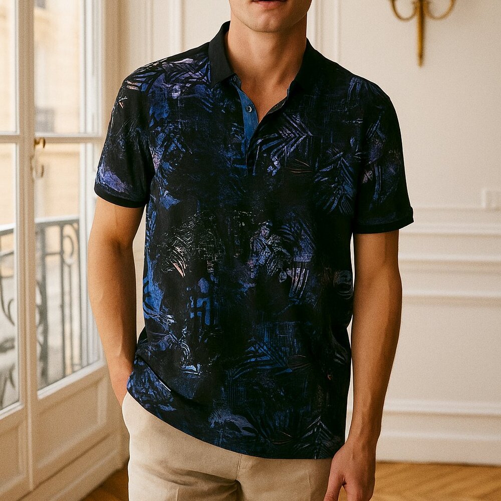 Men's AuNoir Black and Blue Polo Shirt